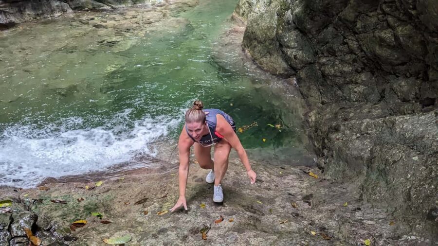 Hiking Tabernacle Thundering Waterfall - The creek routine: cold swims, life vests, and optional jumps