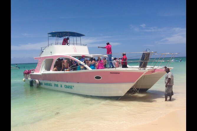 Private Party Boat with Slide and chicken skewers at Punta Cana - Bavaro Beach return cruise: last hour for views and fun