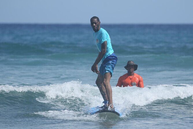 Surfing lesson at beautiful beach Playa Encuentro - After the lesson: keeping the momentum on the same beach